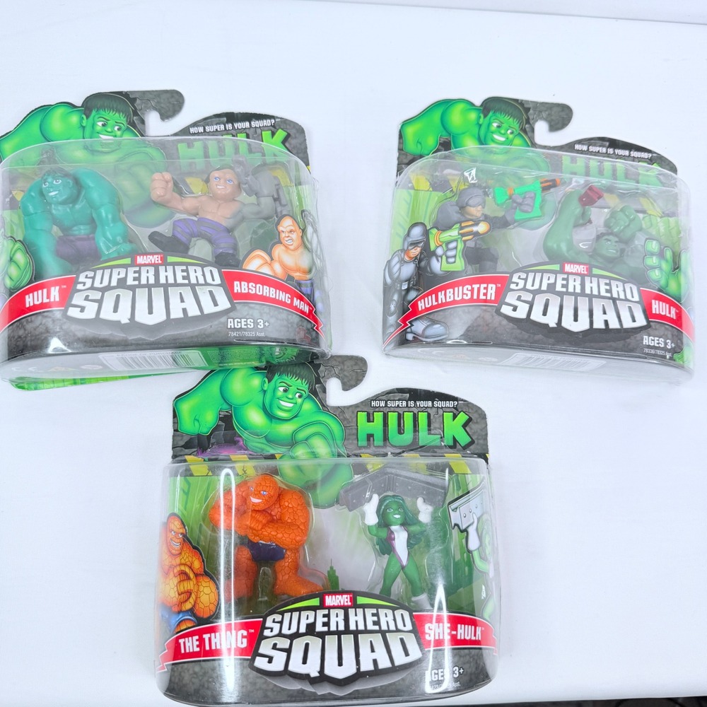 Marvel Super Hero Squad Hulk Lot Hulkbuster Absorbing Man The Thing She-Hulk 3pk